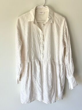 Girl and The Sun White Eyelet Lace Long Sleeve Mini Dress Graduation Bridal